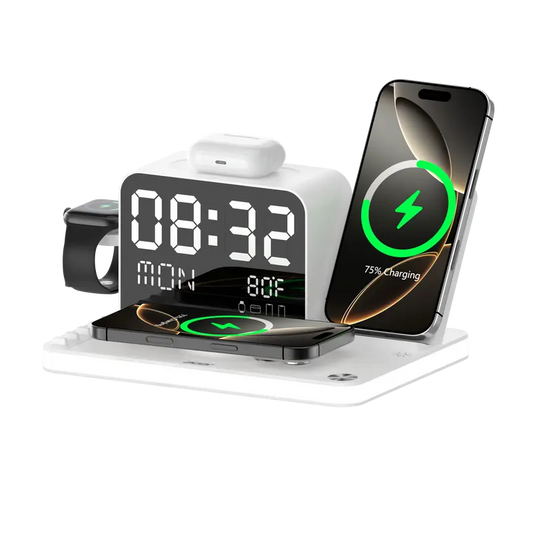 7-in-lWirelessCharging Stationwith LED NightLight, BluetoothClock, USB-A &USB-C, Gift Ready