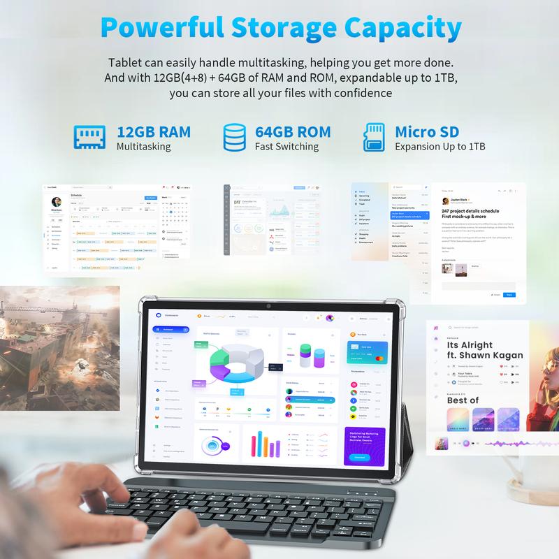 Android15 Tablet 10.1",2-in-1 PortableDevice, 12GB RAM,Holiday Gift