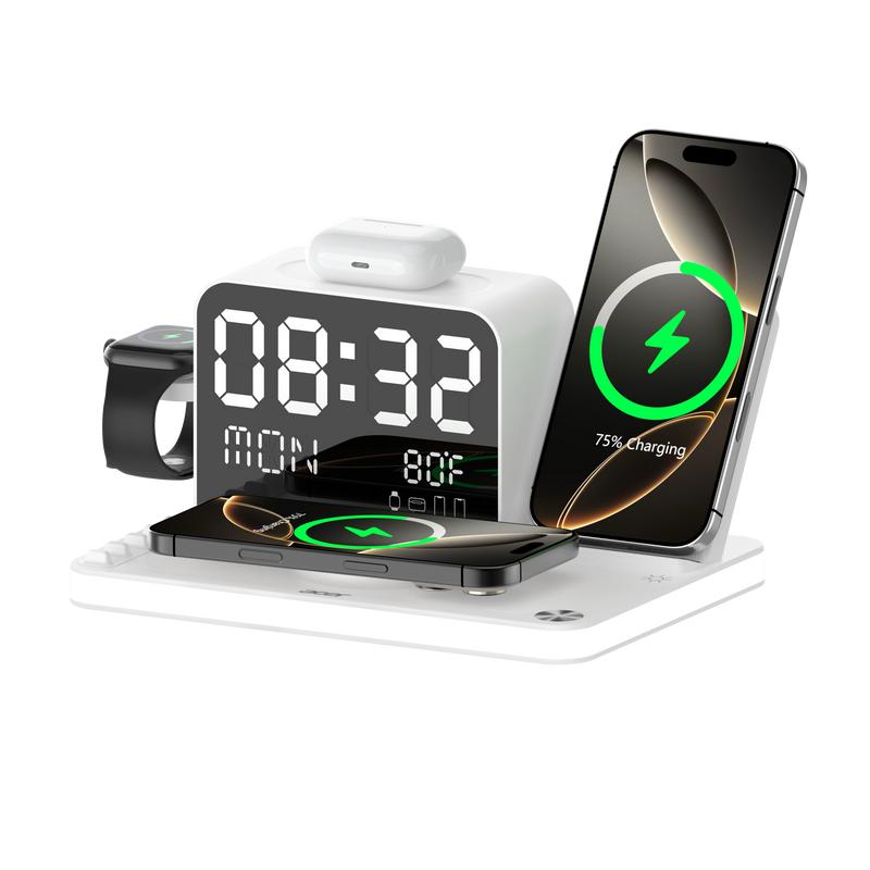 7-in-lWirelessCharging Stationwith LED NightLight, BluetoothClock, USB-A &USB-C, Gift Ready