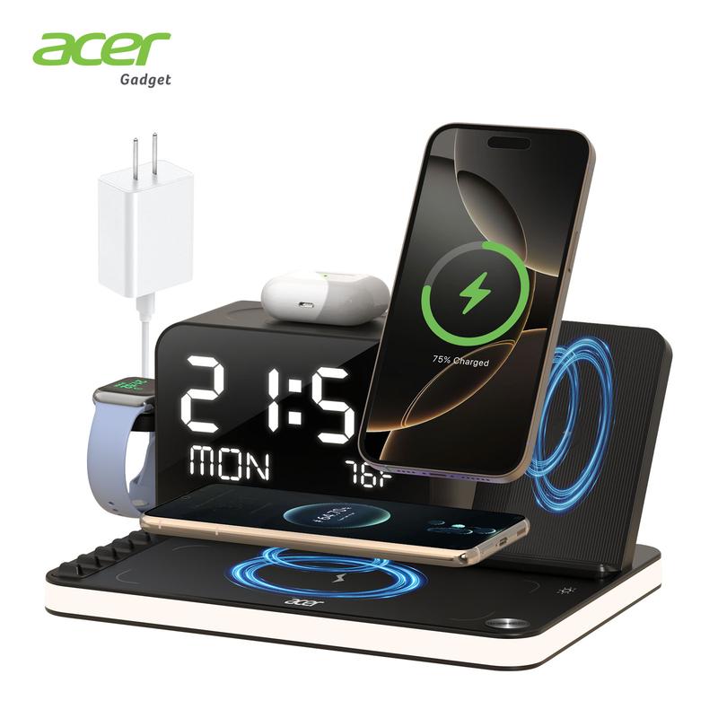 7-in-lWirelessCharging Stationwith LED NightLight, BluetoothClock, USB-A &USB-C, Gift Ready
