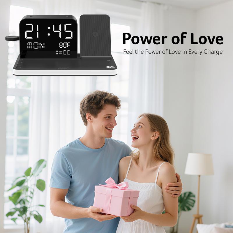7-in-lWirelessCharging Stationwith LED NightLight, BluetoothClock, USB-A &USB-C, Gift Ready