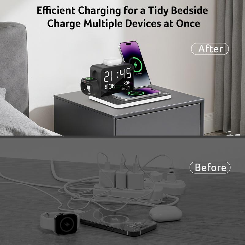 7-in-lWirelessCharging Stationwith LED NightLight, BluetoothClock, USB-A &USB-C, Gift Ready