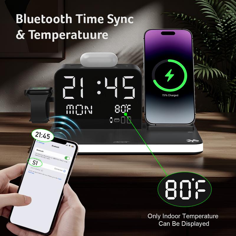 7-in-lWirelessCharging Stationwith LED NightLight, BluetoothClock, USB-A &USB-C, Gift Ready