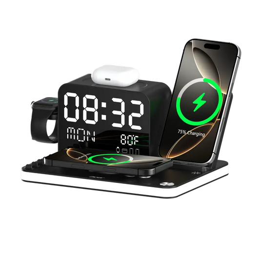 7-in-lWirelessCharging Stationwith LED NightLight, BluetoothClock, USB-A &USB-C, Gift Ready