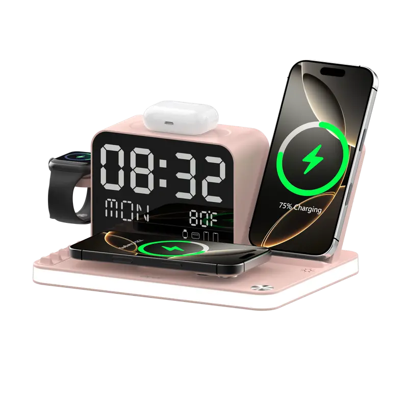 7-in-lWirelessCharging Stationwith LED NightLight, BluetoothClock, USB-A &USB-C, Gift Ready